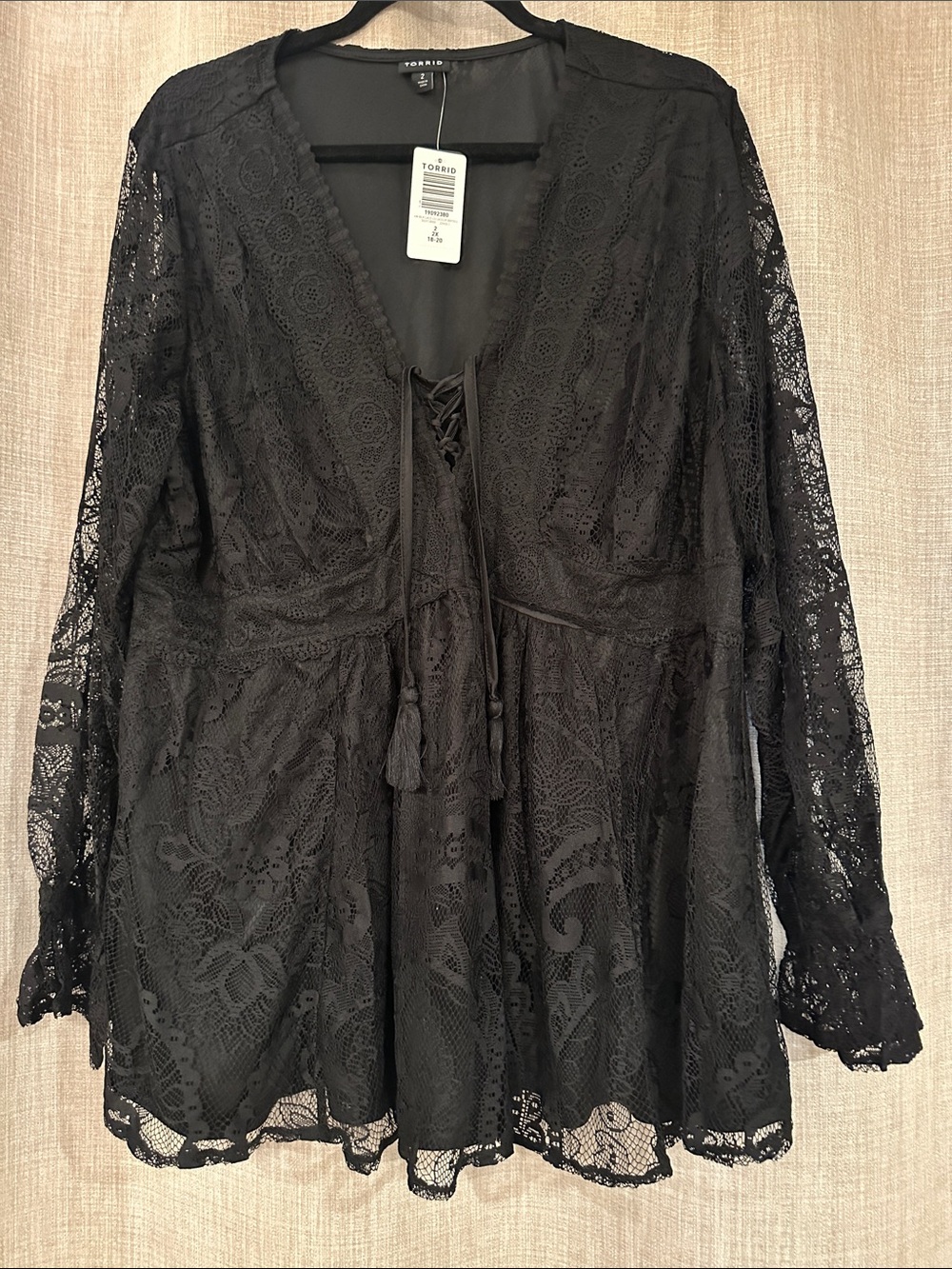 torrid Black Lace Tie-Front babydoll Tunic Top